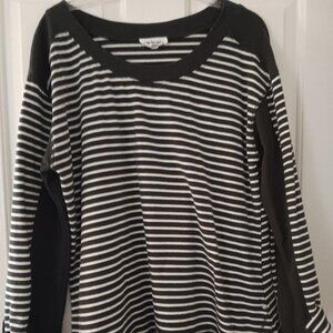 Neon Buddha ladies pullover top/sweatshirt in dark gray and white stripe Size XL